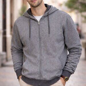 Jem Collective Hooded Jacket Sweater Sherpa Lined Warm Grey Size Medium